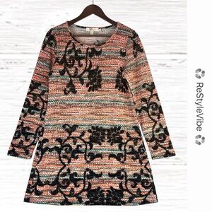 ARYEH Women’s Size L Dress Mini Length Long Sleeve Knit Sweater Style Floral